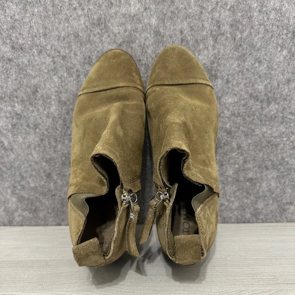 TOMS Reese Suede Ankle Booties Olive Green Women US Size‎ 7 Side Zip Boot